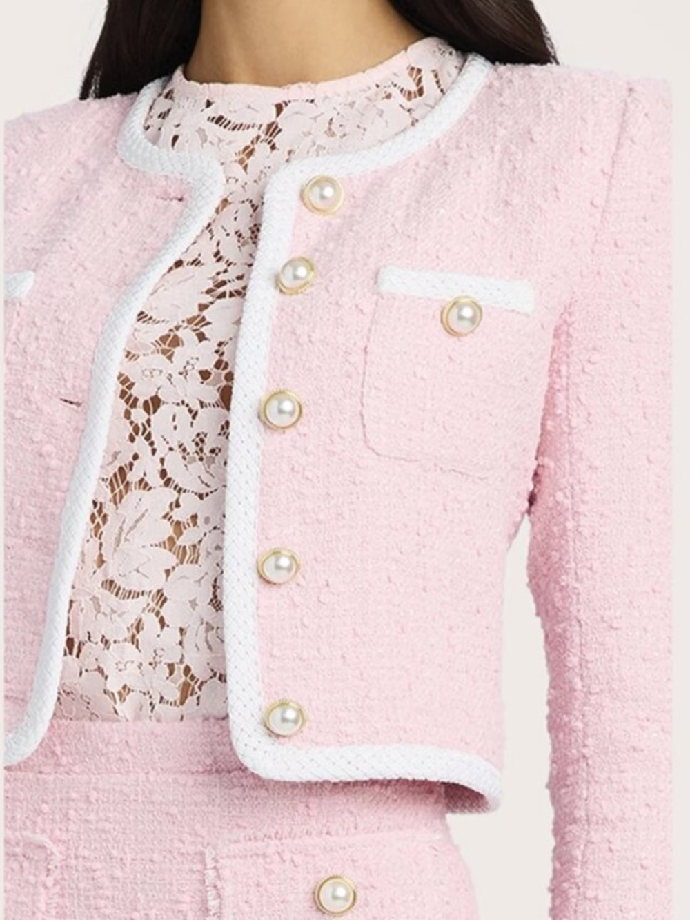 Generation Love Amber Tweed Jacket in 
Ballet Slipper Light Pink Boucle NEW L - Picture 4 of 9